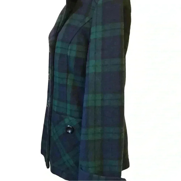 St. John's Bay Wool Tartan Plaid Peacoat in Navy and Green. Size Small. - Picture 2 of 10